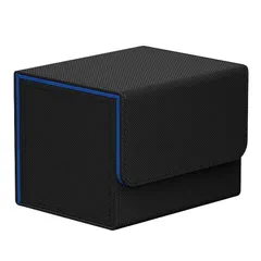 HG CHASING TRIBE デッキケース トレカケース マグネット PU レザー カード220枚収納 横入れ 大容量 スリーブ対応 トレーディングカードケース (220枚のカード収納（横版）, 黒、ブルー) 1