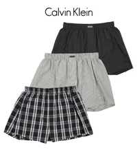 新品 未使用 並行輸入 Calvin Klein カルバンクライン 下着 【単品/3枚セット】COTTON CLASSICS WOVAN メンズ トランクス 509340 ブラックマルチセット