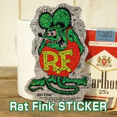 ラットフィンク グリッター ステッカー ◆ キラキラ Rat Fink 緑色のネズミ シール ST42