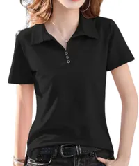 [Dep Club] レディースポロシャツ 半袖 おしゃれ 速乾 無地 ゴルフウェア ゴルフ polo shirt women golf 五分袖 襟付き 開襟 スポーツ uv 吸汗速乾 仕事 夏 夏服 (M, ブラック) [ブラック] [M]