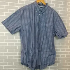 M1-00537【Mens】TOMMY HILFIGER(トミーヒルフィガー）半袖 シャツ（XL) /青・黒 ストライプ 首回りに黄ばみ有り 表襟近くにシミ有 右袖に穴有り U-4