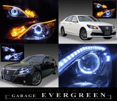 210系 クラウン 前期 アスリート/ロイヤル LEDイカリング＆純正ポジション色替え 仕様 純正加工品 ドレスアップ ヘッドライト AFS無し 左右セット