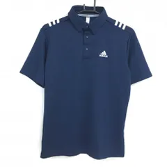 【超美品】アディダス 半袖ポロシャツ ネイビー×白 メッシュ調生地 肩3ライン メンズ M ゴルフウェア adidas