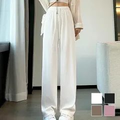 ストレートワイドパンツ レディース 10代 20代 30代 韓国ファッション カジュアル 可愛い おしゃれ 春 秋 冬 プリーツ ロング ゆったり 黒