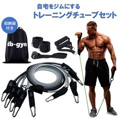 db-gym トレーニングチューブ ブラック 負荷合計 100lbs(45kg) 10～30lbs(4.5kg～13.6kg) 5本セット 筋トレチューブ ドアアンカー・ストラップ 他付属