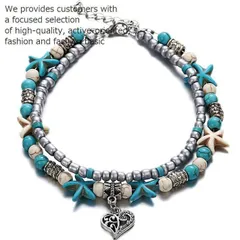 アンクレット メンズ レディース 手作り つけっぱなし お守り アンク アクセサリー シルバー ターコイズ NEK 7992099（ハート）