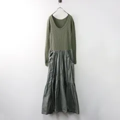 ミラオーウェン Mila Owen ワッフルニットティアードスカートドッキングワンピース 1 カーキ◇ギャザーマキシドレス【2400030084793】