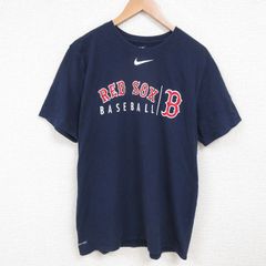 L/古着 ナイキ NIKE 半袖 ブランド Tシャツ メンズ MLB ボストンレッドソックス クルーネック 紺 ネイビー メジャーリーグ ベースボール 野
