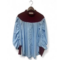 Nora Lily elle ノラリリー エル ニッティング ブロッキング ハイネック ブラウス ブルー×レッド プルオーバーブラウス レディース 美品 中古 古着