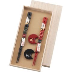 一双 桐箱入 宵待月 ＆ 箸置華桜 2P お箸と箸置きのセット 桐箱入り ギフトセット ペア プレゼント ギフト 天然木 日本製
