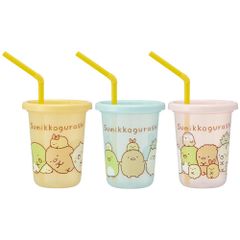 ☆ 스미코구라시 ☆ 빨대 부착 텀블러 3개 230ml SIH2ST 플라스틱 컵 세트 어린이 키즈 캐릭터 빨대 포함 텀블러 뚜껑 부착 프라컵 디즈니 프린세스 카즈 미니언 스누피 SNOOPY