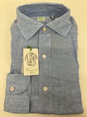 FINAMORE 1925 Tokyo Slim Fit Linen Shirt in Light Blue H1212　メンズ　シャツ　青　ブルー