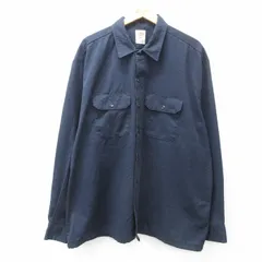 XL/古着 ディッキーズ Dickies 長袖 ワーク シャツ メンズ 大きいサイズ ロング丈 紺 ネイビー 25jan23 中古 トップス