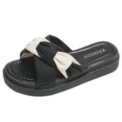 [ブブ オーハナ] スリッパ スライド サンダル 歩きやすい 柔らかい ウェッジ ソール ミドル ヒール 約3.5cm クロス デザイン レディース 女性 用 春 夏 秋 物 コンフォート オープントゥ ウエッジ 軽量 軽い  [ブラック] [23.5 cm]