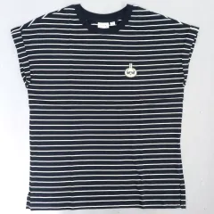 【中古】Tシャツ うさぎ ちいかわたちの夏休み ボーダーTシャツ(半袖) ネイビー 女性用Sサイズ 「ちいかわ なんか小さくてかわいいやつ×GU」