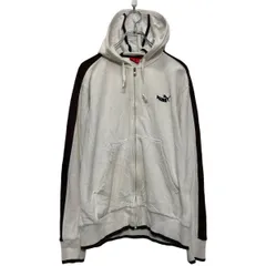 PUMA プリント スウェット パーカー プーマ S ホワイト ラグラン フルジップ 古着卸 アメリカ仕入 a608-6689