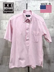 USA製 IKE BEHAR ストライプ 半袖 シアサッカー プルオーバーシャツ M ハーフボタン アイクベーハー 米国製