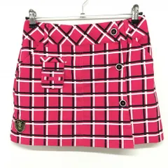 【超美品】フィラゴルフ スカート ピンク×黒 格子柄 ティー装着可 ストレッチ インナーパンツ付き  レディース M ゴルフウェア FILA GOLF