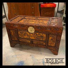 アジアン家具 カービングデザイン 花 人間 木箱 コファ  ●KC03N032