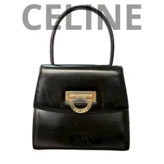 希少 ヴィンテージ CELINE セリーヌ ハンドバッグ サークル ロゴ金具 カーフレザー ブラック 黒 ゴールド 冠婚葬祭 レディース 鞄 バッグ