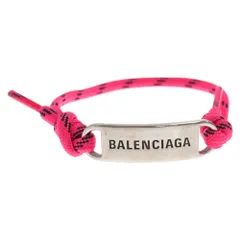 BALENCIAGA (バレンシアガ) PLATE ロゴプレート ロープデザイン ブレスレット シルバー/ピンクのサムネイル