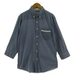 ナノユニバース nano universe シャツ ボタンダウン 七分袖 切替え 日本製 コットン ギンガムチェック ネイビー 紺 ホワイト 白 L