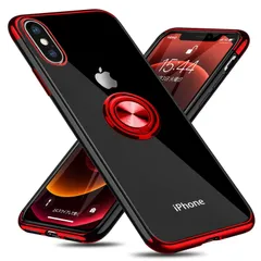 【人気商品】耐衝撃 スタンド機能 クリア 透明 TPU リング付き 車載ホルダー対応 落下防止 ケース 防塵 薄型 用 軽量 一体型 Max 変形防止 全面保護カバー XS アイフォン用 ケース iPhone 赤 W-YX-8-07