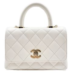 シャネル(CHANEL) ココハンドルXXS 2WAYバッグ  白 キャビアスキン ゴールド金具 AS2215 プレート 中古 レディース ショルダーバッグ ハンドバッグ