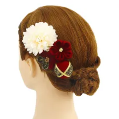 髪飾り 成人式 振袖 袴 ４点セット 渋赤 麻の葉 大人 浴衣 かんざし 簪 卒業式 フォーマル 結婚式 花飾り つまみ細工 ちりめん 手作り W28 W303-297 髪飾り 渋い赤 n859　WSi