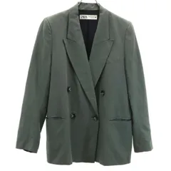 ZARA ザラ リネンブレンド テーラードジャケット M グリーン系 レディース 古着