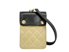 CHANEL (シャネル) ラムスキン マトラッセ ハンドバッグ フォンバッグ 97年製 4番台 ヴィンテージ ブラック×ベージュ レディース/028