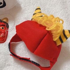 節分 赤鬼 ペット用帽子 被り物 猫用 小型犬用 ハンドメイド
