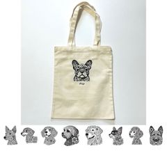 選べる犬のボタニカル柄刺繍トートバッグ（A4サイズ）名前入り