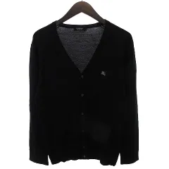 バーバリーブラックレーベル BURBERRY BLACK LABEL ニットカーディガン 長袖 チェック 羊毛 ワンポイント BMT97-106-09 黒 ブラック 3 L相当 ■SM1