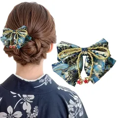 【新品】 [STEELLAND] 髪飾り 和装 リボン 布製 ヘアクリップ 和柄 鈴付き 成人式 卒業式 七五三 浴衣 花火大会 着物 振袖 子供 女の子 上品 華やか かわいい ヘアアクセサリー クレーン (デザインF)
