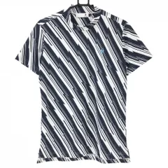 ★特価★【超美品】ルコック 半袖ハイネックシャツ 白×ネイビー 総柄 ロゴ刺しゅう メンズ M ゴルフウェア le coq sportif