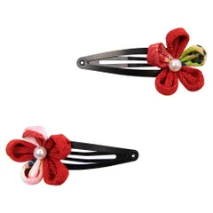 髪飾り 髪飾り 袴 着物 卒業式 飾り 結婚式 セット 髪 三歳 つまみ細工 七歳 和装 女の子 浴衣 ガールズ 振袖 5タイプ 成人式 4カラー 七五三 (Eタイプ花2個 OTAKUMARKET (赤))