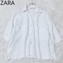 ザラ　リネンシャツ　ホワイト　ポケット　ゆったり　羽織り　カジュアル　シンプル　大人女子　春夏秋物