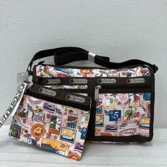 4822　LeSportsac レスポートサック　ナイロン　レディース　デラックスショルダーサッチェル　ショルダーバッグ　ワンショルダー　肩がけ　斜めがけ　クロスボディ　ハワイ限定　レイアロハ　切手　総柄