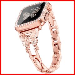 5 4 SE 対応 6 アップルウォッチ series ベルト Watch 女性向け Watch お洒落・ファッション Apple バタフライデザイン Apple 工具なし調節可能（ローズゴールド AppleWatchケース付き バンド、一つローズゴールドのケ