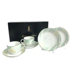 YvesSaintLaurent(YSL) イヴサンローラン ペアモーニングセット  カップ＆ソーサー2/ミニプレート2/箱付    ホワイト/グリーン  / 240001162454