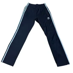 古着 adidas アディダス トラックパンツ 刺繍 トレフォイルロゴ ブラック×ホワイトライン Sサイズ 257-55