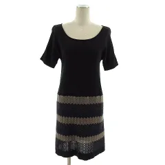 アックス axc ロートレアモン ワンピース ニット 半袖 ミディ丈 切替 ブラック 黒 グレージュ グレー ネイビー 2