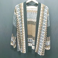 ◇ ⊇◎ Simplicite シンプリシテェ 柄物 長袖 ニットカーディガン サイズ表記なし ブラック レディース E  【1501160025616】