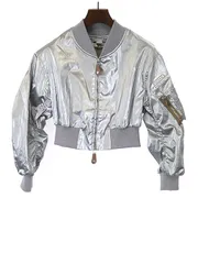 STELLA McCARTNEY ステラ マッカートニー 21SS メタリックシルバークロップドボンバージャケット シルバー 34のサムネイル