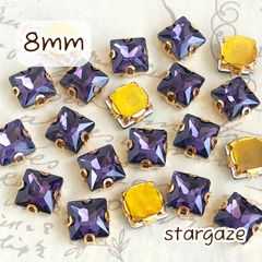 【 10個 】 8mm ガラス製 スクエアストーン ビジュー カボション バイオレット