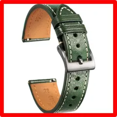 ★送料無料★20MM_Green-White Stiching [torbollo] 時計バンド 腕時計ベルト 替えばんど ソフトイタリア製本革カーフレザー クイックリリース 18 mm ウォッチバンド メンズ レディース専用