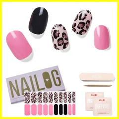 、ネイルキット 枚)長持ち、サロンクオリティー、エクストラロング、ネイルステッカー キラキラ、ラメ、ピンク黒レオパード柄、綺麗な光沢感｜Pink (20 半硬化ジェルネイルシール Leopard NAILOG