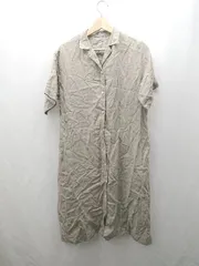 ◇ ⊂ 無印良品 ムジルシリョウヒン リネン100％ 半袖 ロング ワンピース サイズM-L ベージュ系 レディース E  【1503060041147】