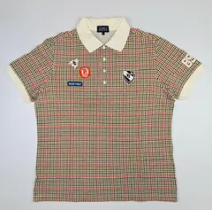 美品★PEARLY GATES・パーリーゲイツ メンズ マルチワッペン付き マルチカラー千鳥格子総柄 ストレッチ ポロシャツ(7)ゴルフウェア スポーツ トップス カットソー 日本製 ビックサイズ